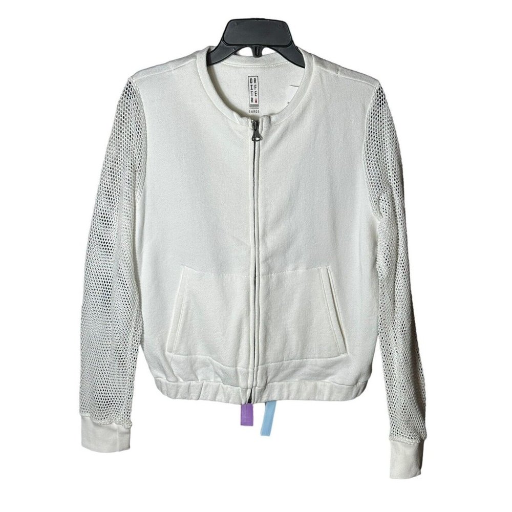Drifter Jacket Size Women’s‎ L White Full Zip With Fishnet Sleeves EUC #G3-5